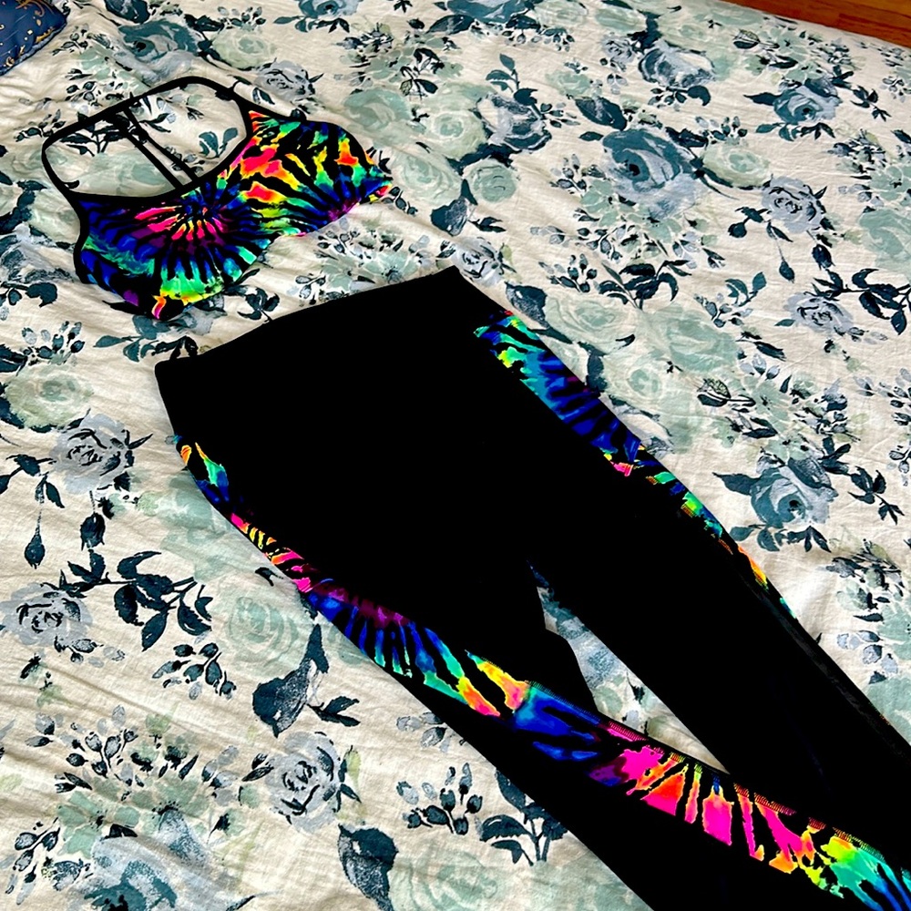 PINK Neon Tie Dye Active Bra and Legging Set - Sz L